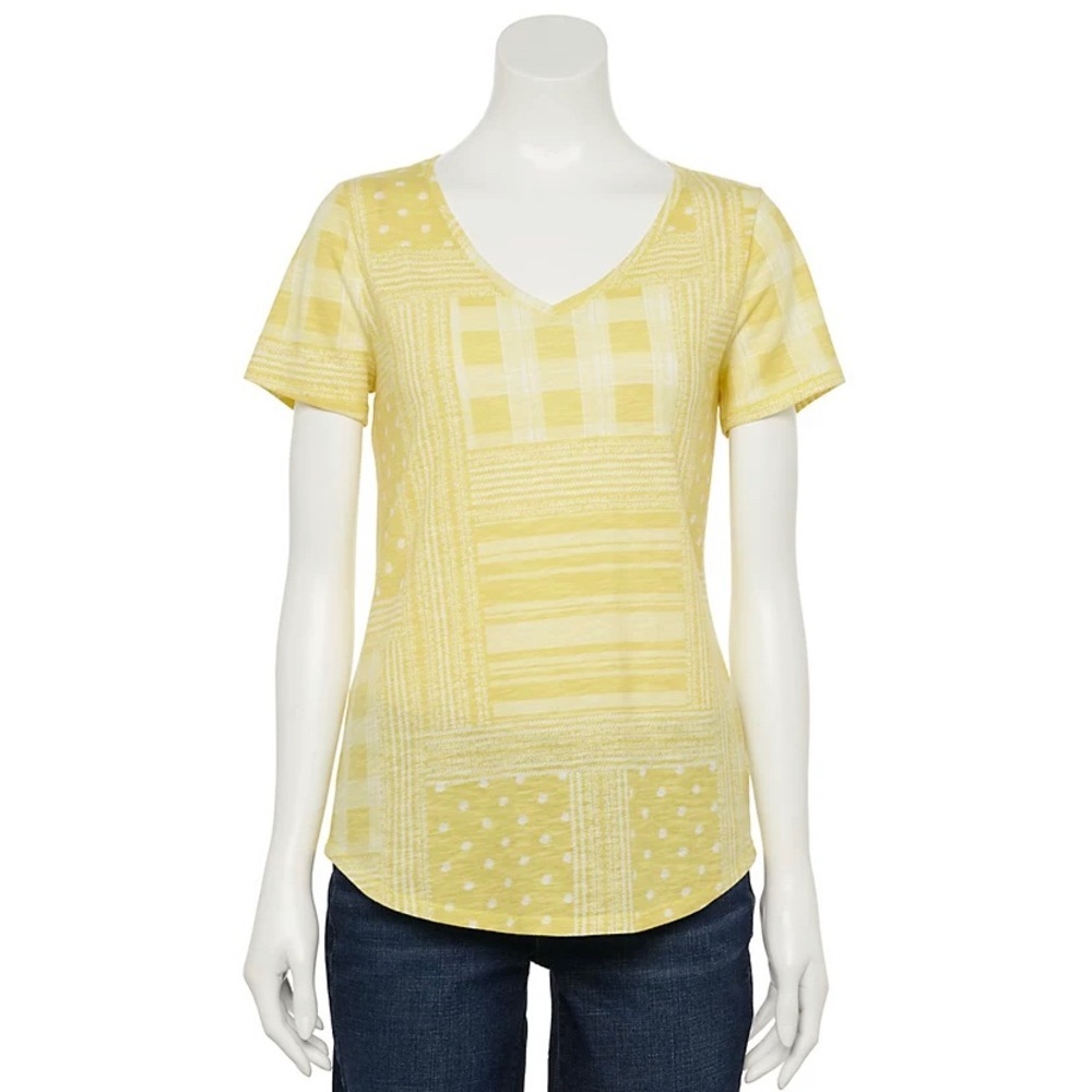 Women's Sonoma Goods For Life Essential V-Neck Tee Yellow Patchwork
